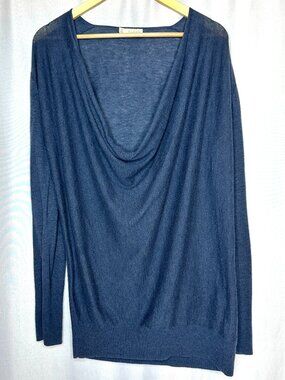 Hinge Angora Blend Low Cowl Neck Blue Sweater, Medium Boho Indie Lightweight